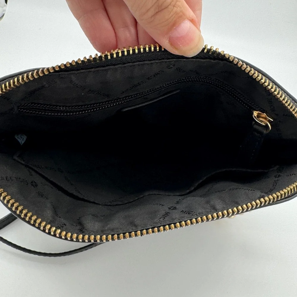 Michael Kors Emmy Black Saffiano Leather Dome Crossbody Bag 9x7 Chain Strap